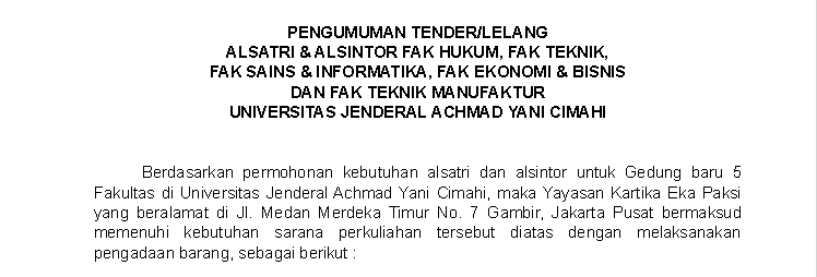 Cover image for "PENGUMUMAN TENDER/LELANG ALSATRI & ALSINTOR"